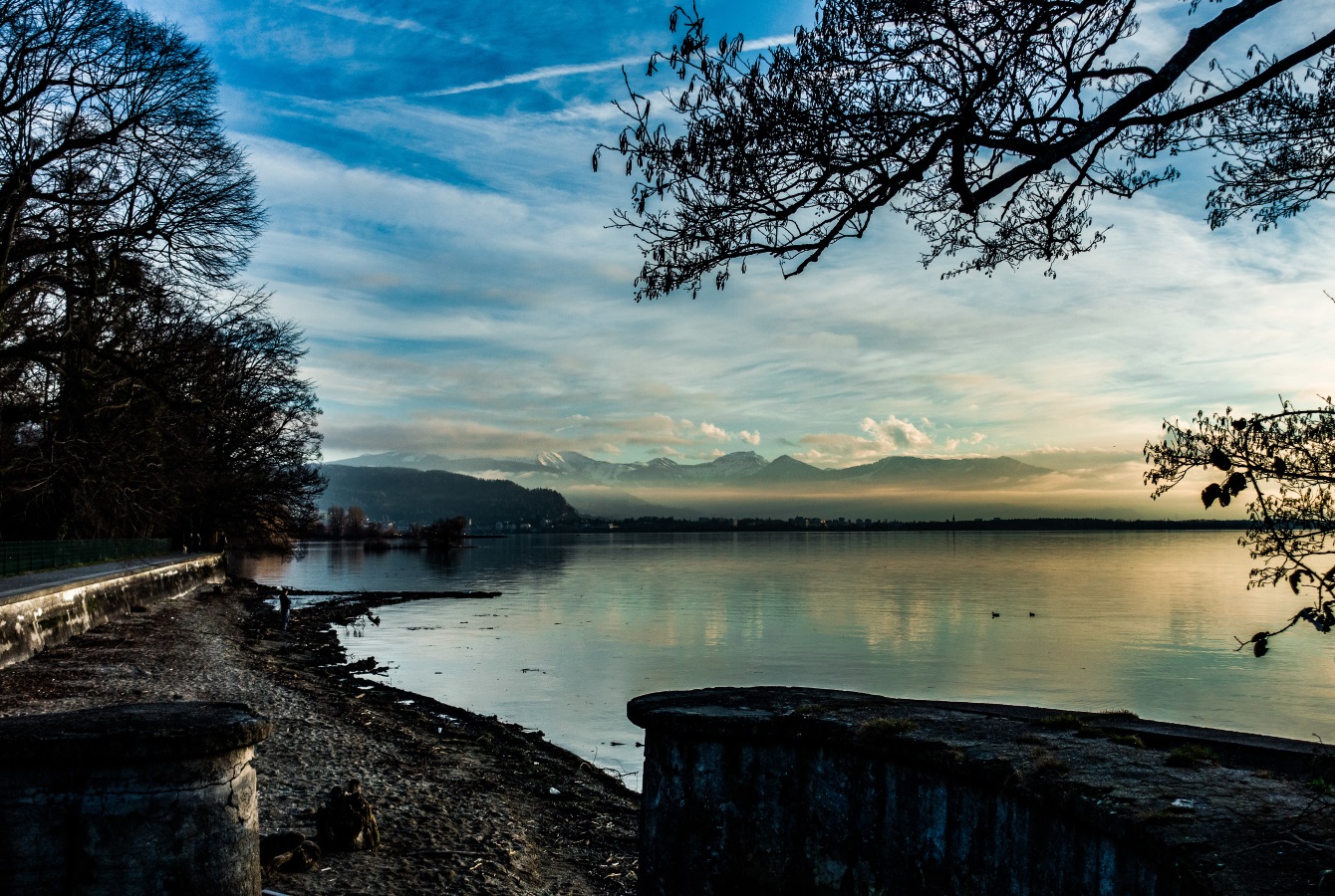 View of the Swiss mountans across lake Constance