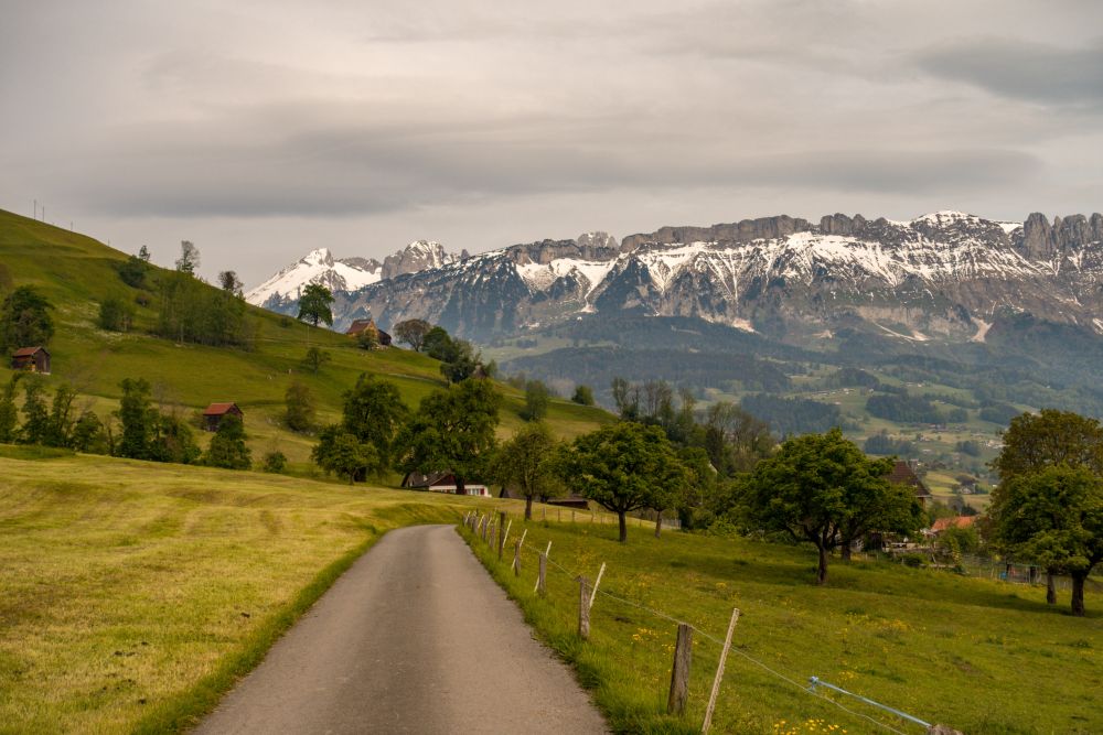 Follow the road with views of Alpstein