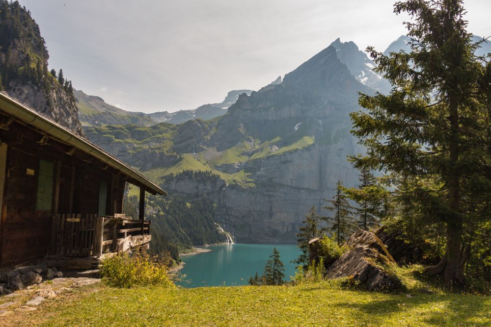 The view of Oeschinensee from the panorama restaurant