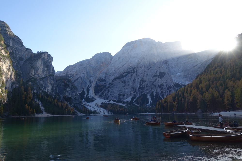 The boats coming in on Lago di Braies