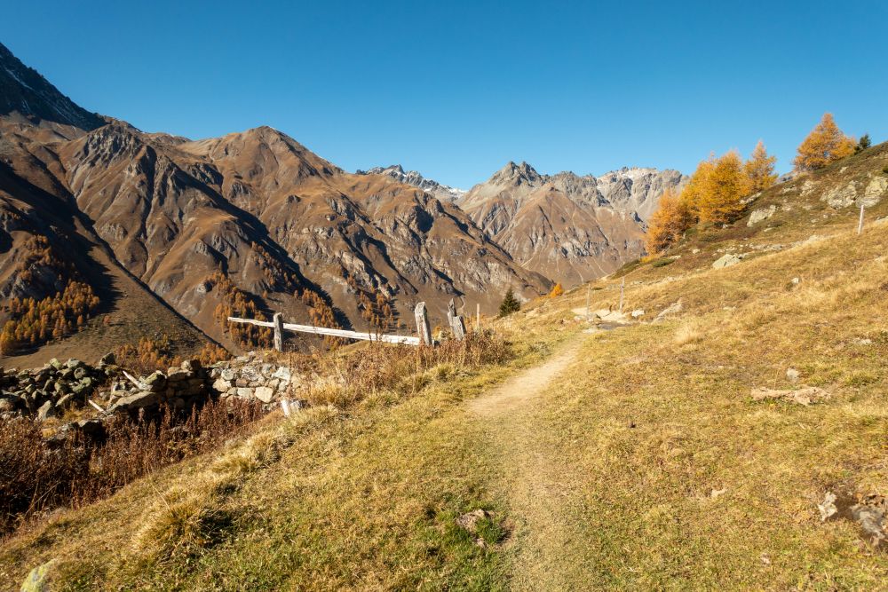 The path turns northeast after Alp Laret
